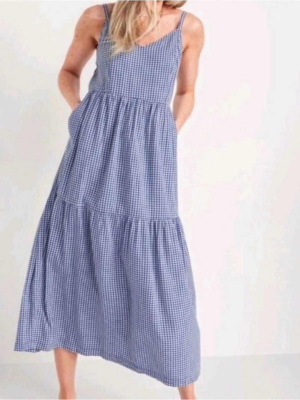 Old Navy Blue Gingham Midi Dress